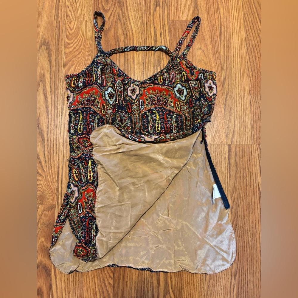 DKNY Multicolor Paisley-Print Spaghetti Strap Silk Tank Top - Picture 3 of 8